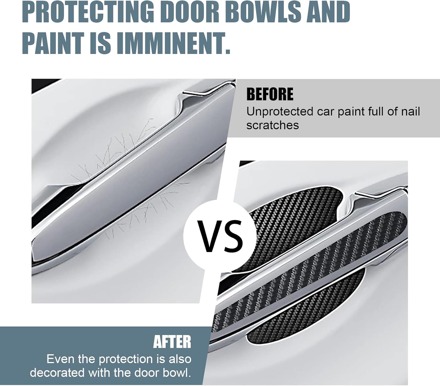 Pack-8 Car Door Bowl Handle Carbon Fiber Film, Car Door Handle Leather Anti-Scratch Protective Trim, Door Handle Cups Protective Film Side Sticker,