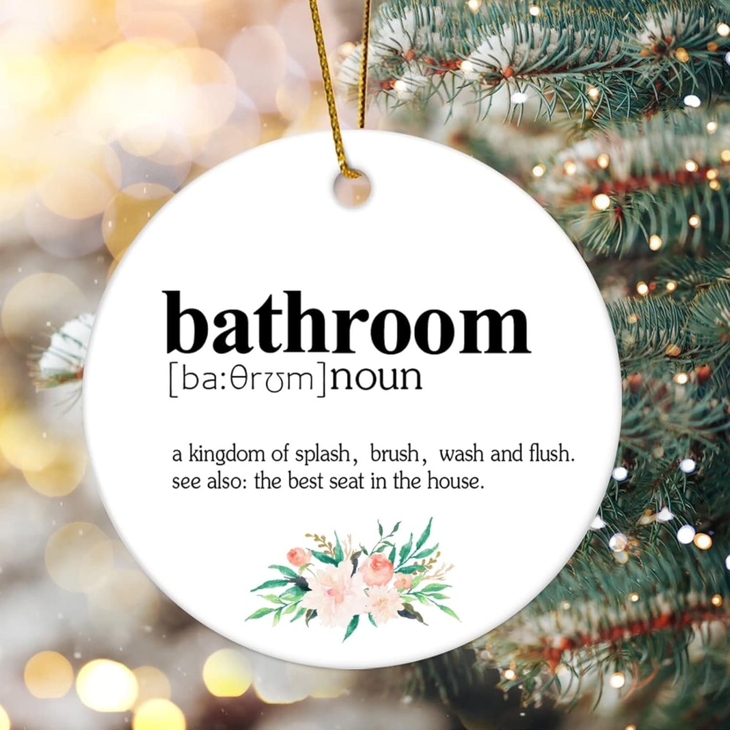Adornos de Feliz Navidad, definición de baño, diccionario, significado de palabras, círculo plano, adorno de cerámica para árbol de Navidad,