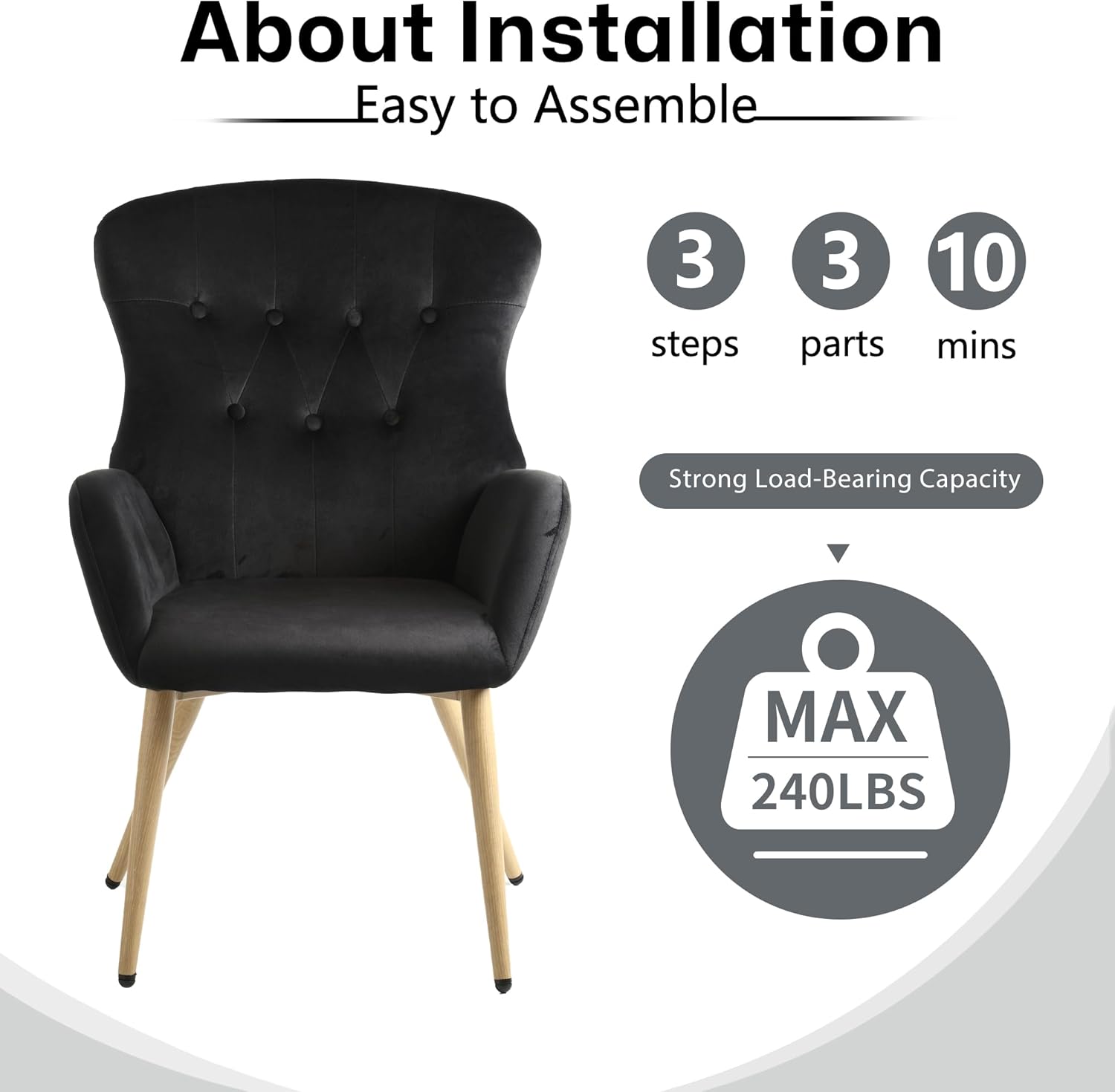 Silla decorativa de terciopelo, silla de lectura copetuda con botones con respaldo de ala alta grande, cómoda silla de tocador tapizada con patas de