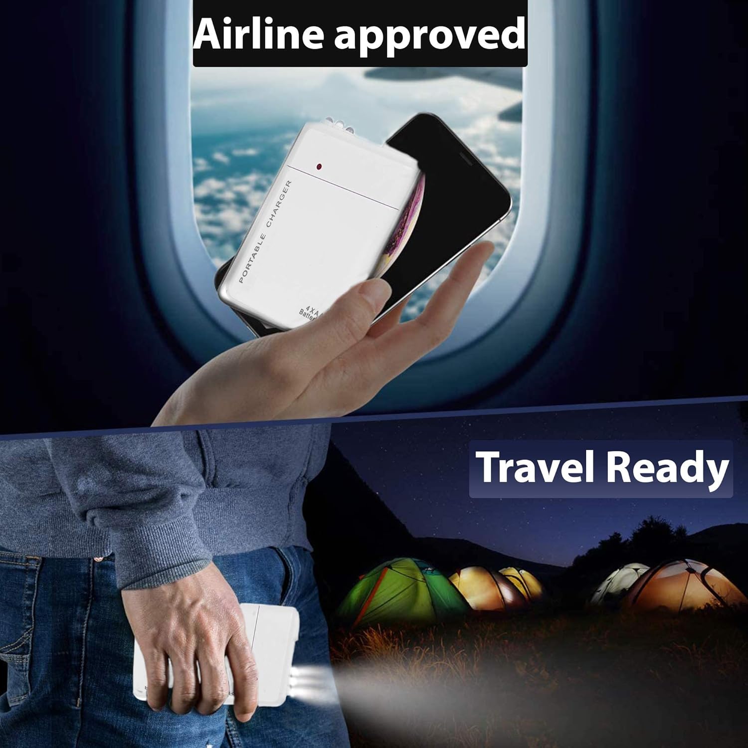 Cargador de viaje portátil de batería AA funciona para Samsung Galaxy S8 Edge y recargador de emergencia con luz LED. Funciona con 4 pilas AA,