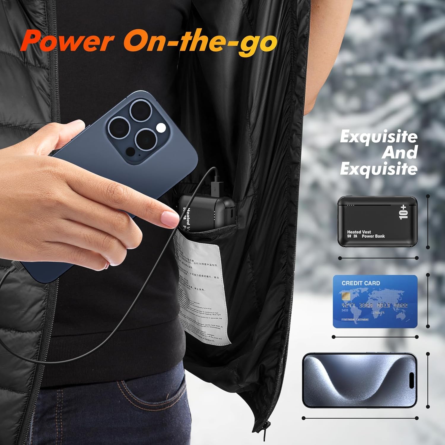 bellaciao Chaleco térmico de 5 V, 2 A, batería externa de 10000 mAh con puertos USB duales, tamaño Pokect, cargador portátil recargable para chaleco