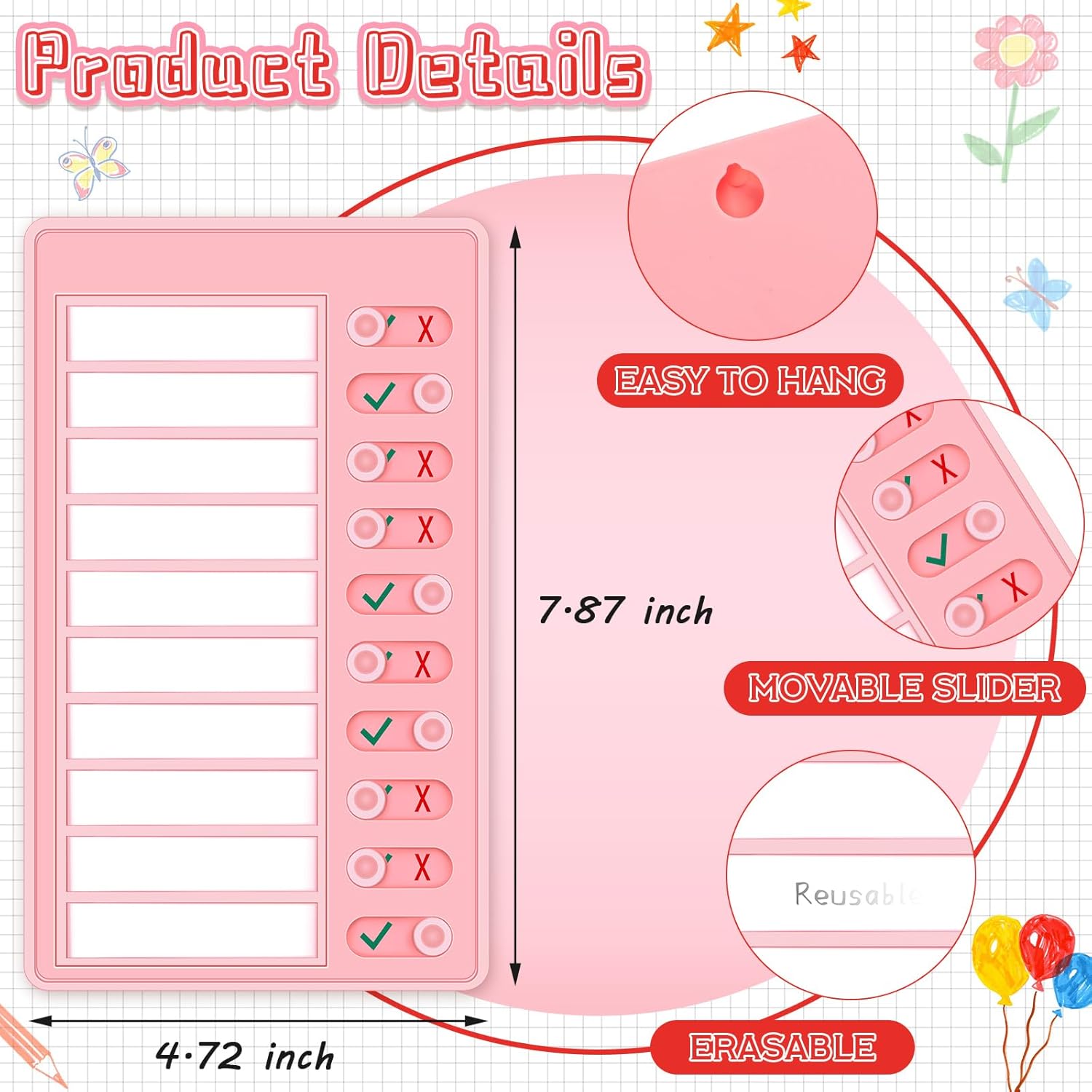 Queekay Tabla de tareas en blanco de 4 piezas, tabla de tareas para niños, tablero de lista de verificación de plástico con 8 cartulinas