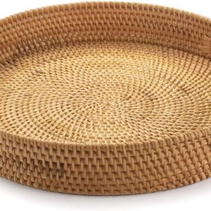 Bandeja redonda de ratán, cesta tejida a mano con asas recortadas, cesta de mimbre para servir frutaspan, 11.8 pulgadas Bandeja redonda de ratán, cesta tejida a mano con asas recortadas, cesta de mimbre para servir frutaspan, 11.8 pulgadas