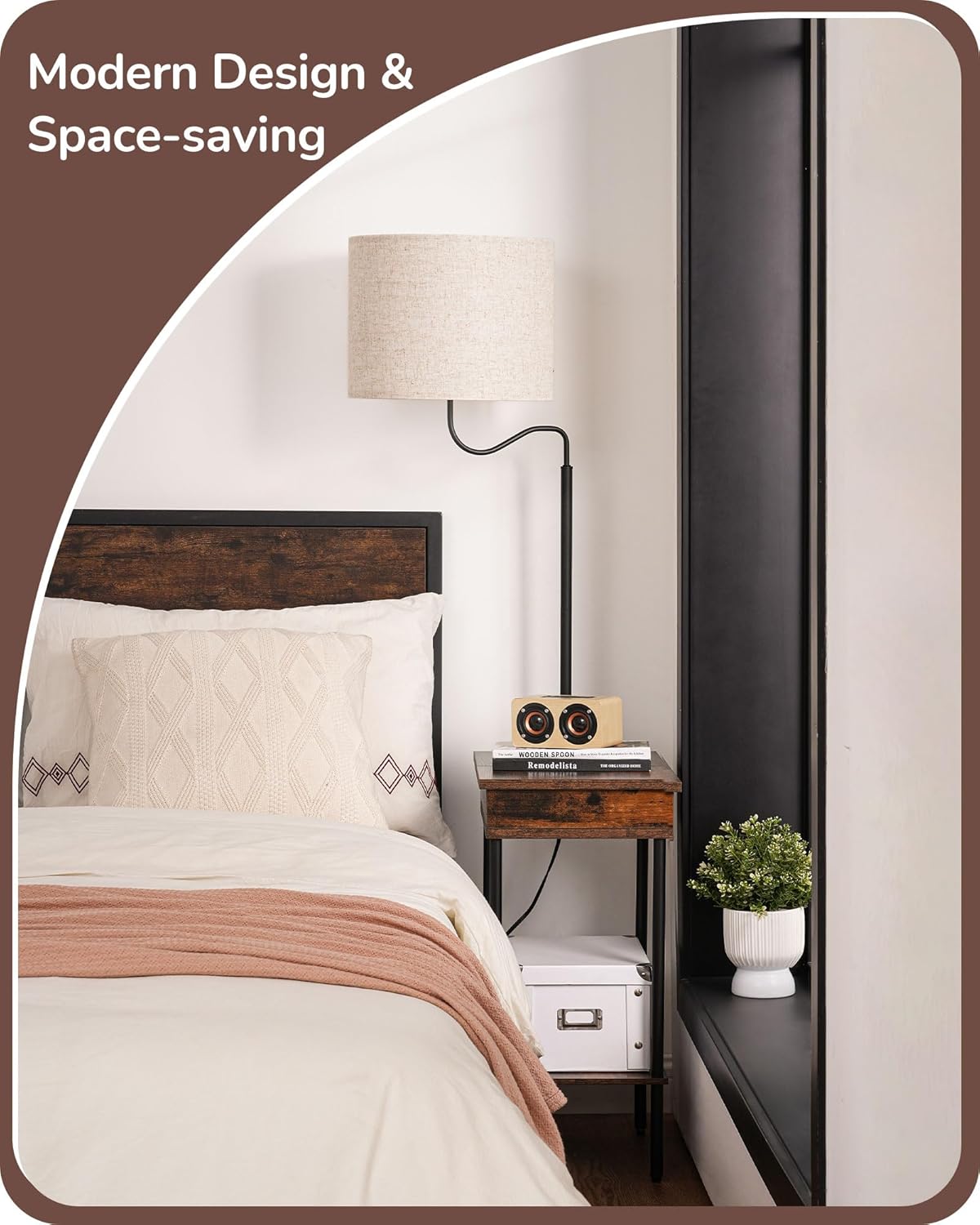 EDISHINE Lámpara de pie con mesa, luz de mesita de noche lateral con 1 cajón y 1 estante, lámpara de pie con estante de noche, mesa auxiliar pequeña