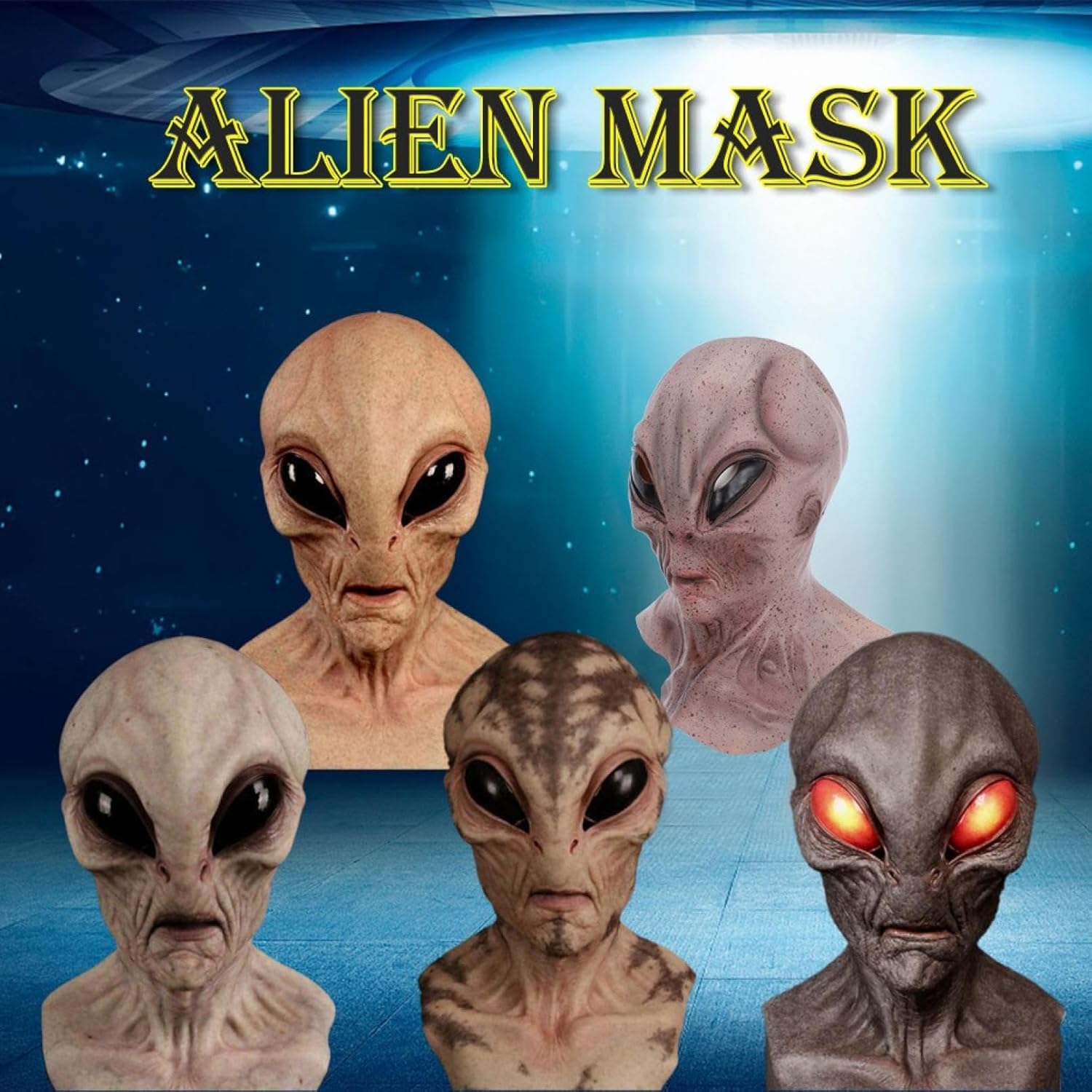 Máscara de alienígena de Halloween, máscara de simulación de alienígena aterradora, decoración de baile de graduación de