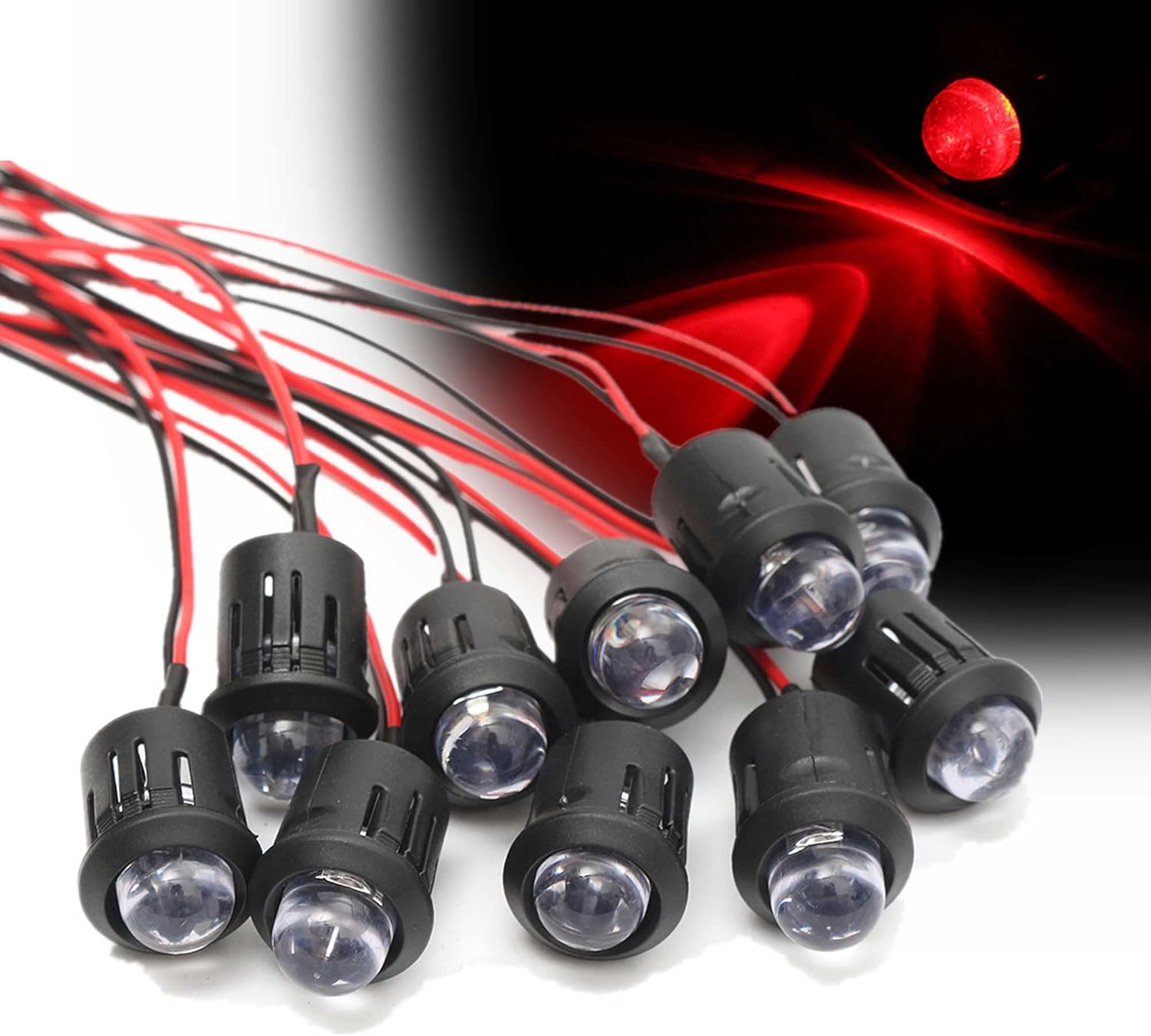 Paquete de 20 (10 blancos + 10 rojos) de 12 V RC para coche, diodos emisores de luz, faros delanteros, bombillas de 0.394 in, ultra brillante,