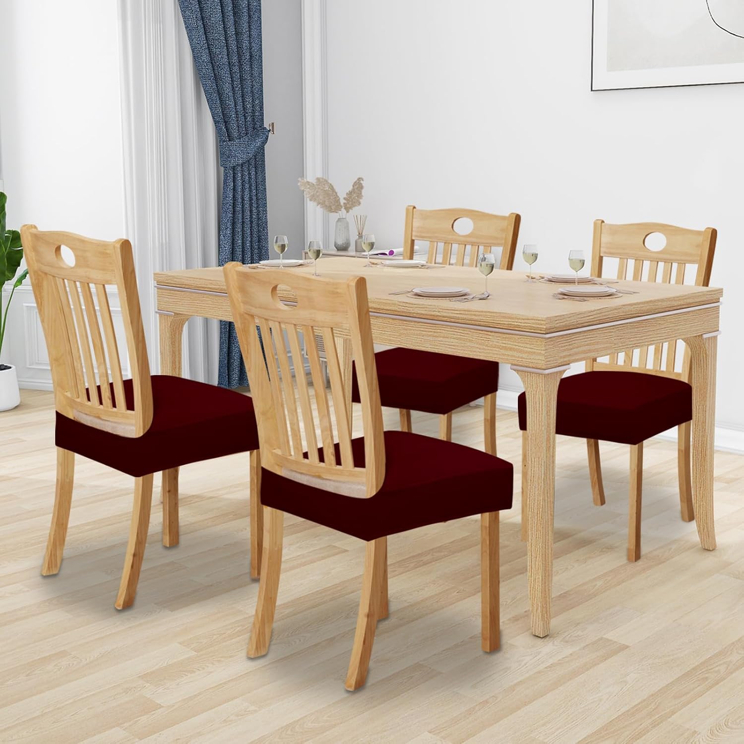 Easy-Going Juego de 4 fundas de asiento 100% impermeables para sillas de comedor, fundas de asiento elásticas protectoras extraíbles y lavables,