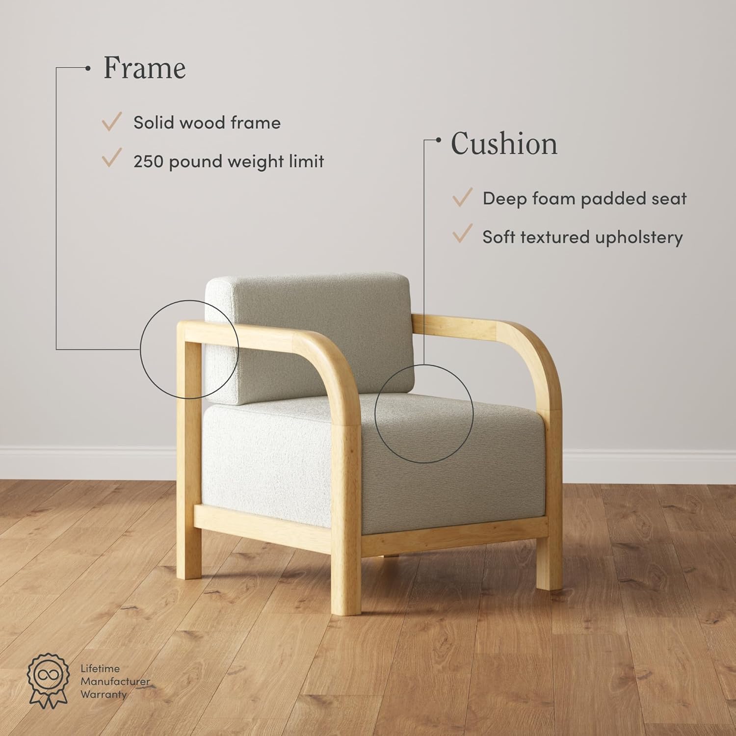Nathan James Jayden – Silla escandinava decorativa, silla de dormitorio tapizada de lino con marco de madera maciza y asiento acolchado de felpa,