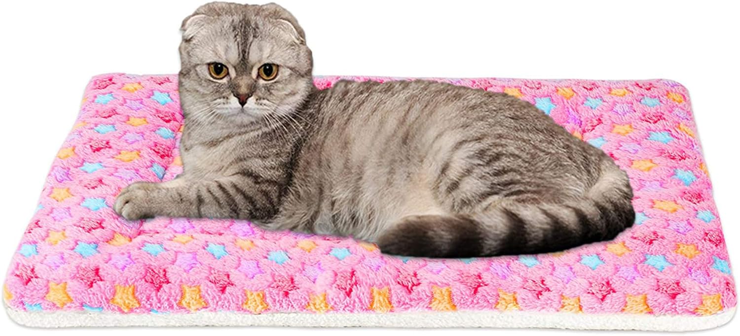 Manta para mascotas, cojín de franela esponjosa de alta calidad, suave y cálida para perros y gatos, tamaño pequeño, estrellas rosadas