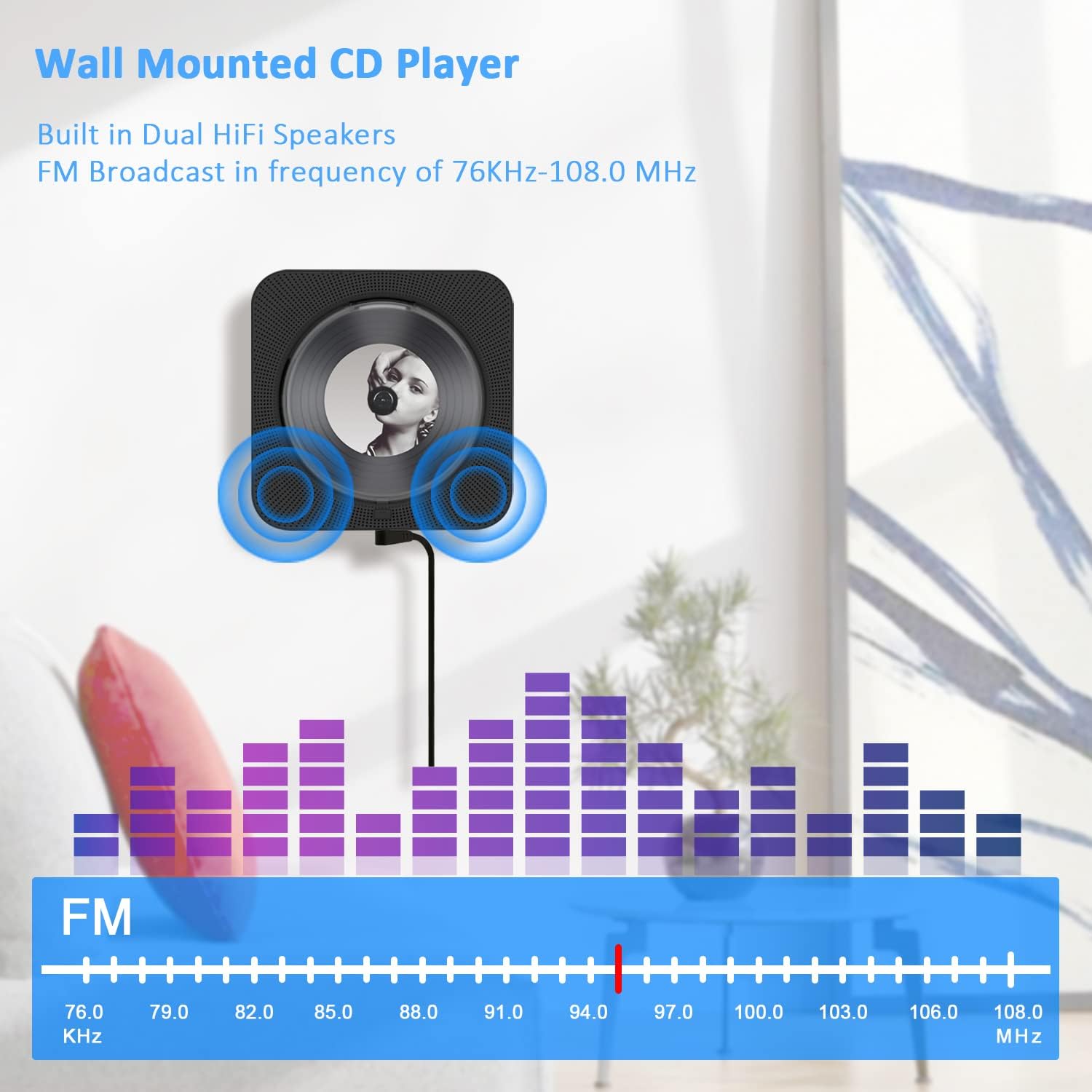 Reproductor de CD portátil con Bluetooth de escritorio para reproductores de música de CD en el hogar con control remoto, temporizador, altavoces