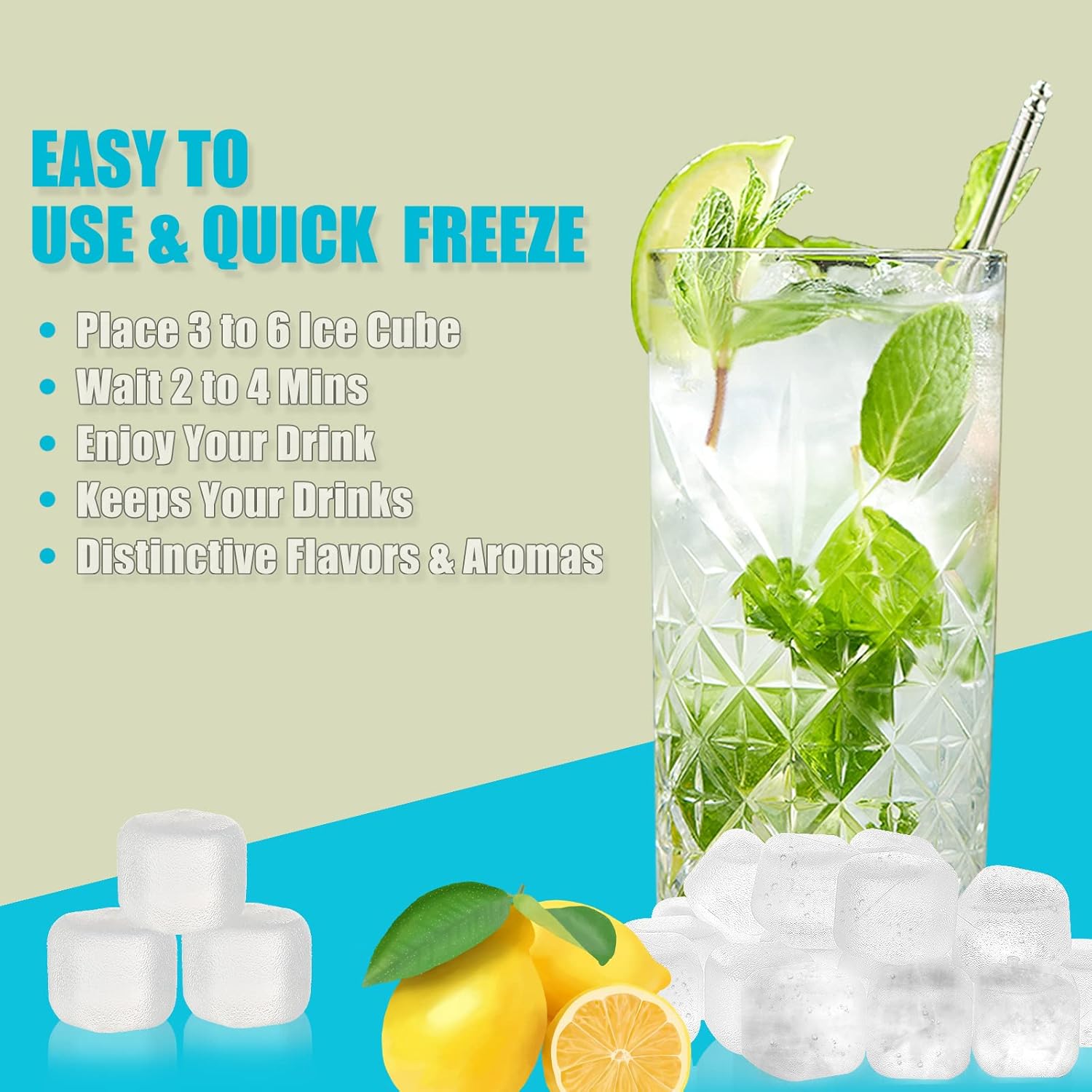 Cubos de hielo reutilizables para bebidas, paquete de 50 cubos de hielo de plástico recongelables sin BPA, bebidas frías sin diluir, cubos de hielo