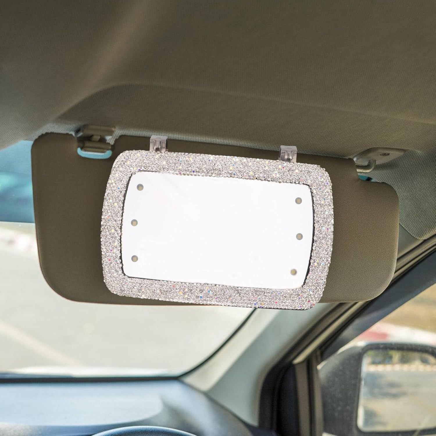 FAVOMOTO Espejo de visera solar para automóvil, espejo de tocador, clip en la vista trasera, sombra de sol, espejo de maquillaje cosmético de viaje,