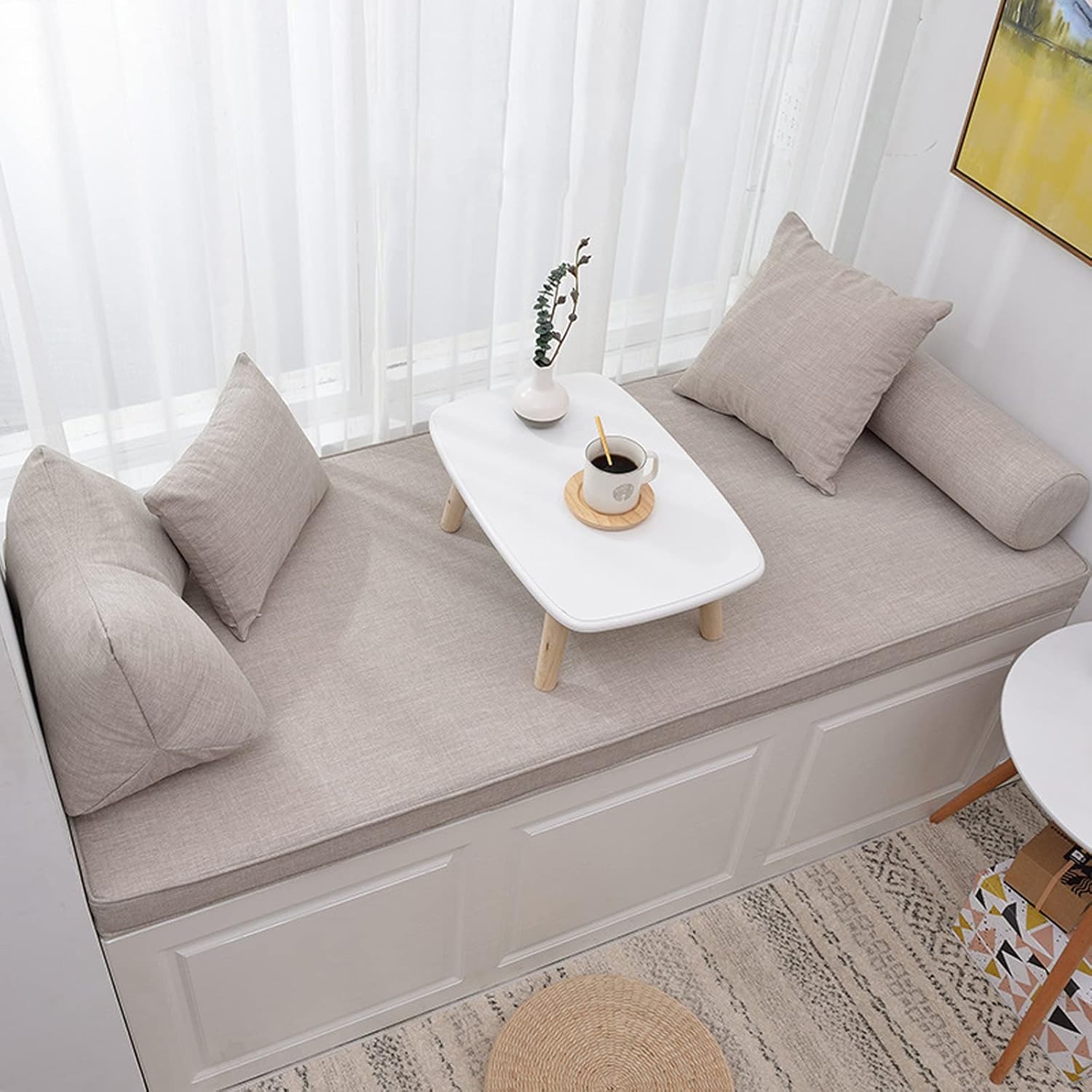 Cojín de banco personalizado con forma trapezoidal en ángulo, para asiento de ventana de bahía, espuma para interiores y exteriores, diseño inferior