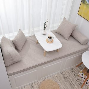 Cojín de banco personalizado con forma trapezoidal en ángulo, para asiento de ventana de bahía, espuma para interiores y exteriores, diseño inferior Cojín de banco personalizado con forma trapezoidal en ángulo, para asiento de ventana de bahía, espuma para interiores y exteriores, diseño inferior