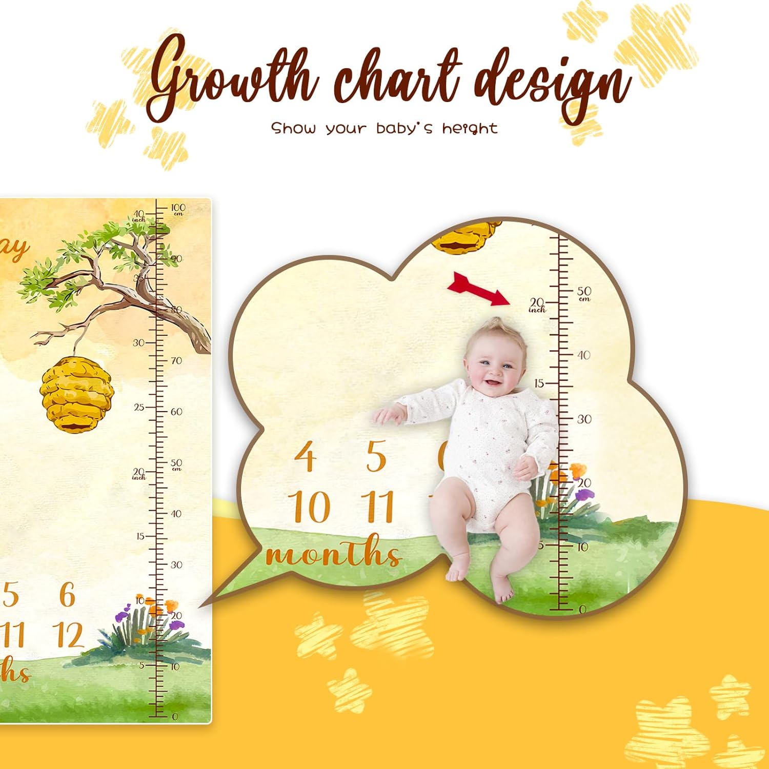Manta clásica de Winnie Baby Monthly Milestone  Pooh Bear Baby Stuff Winnie Milestone Manta para decoración de guardería de bebé niño niña 47 x 40