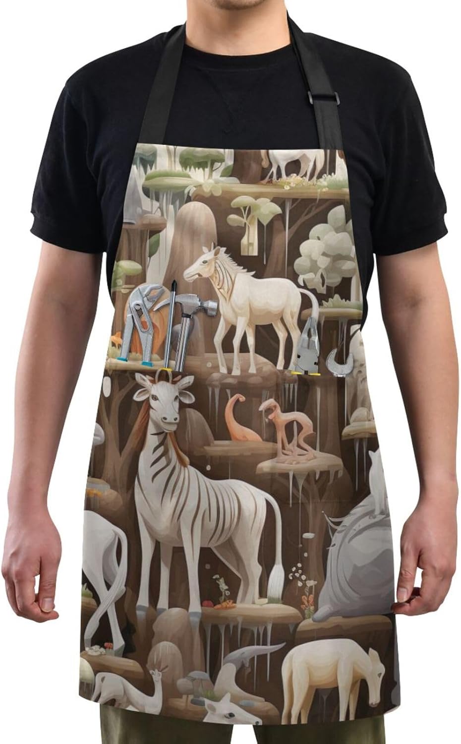 RPLIFE Delantal de cocina con imágenes de animales para mujer, delantal de hombre con bolsillos, delantal impermeable, delantal para mujer