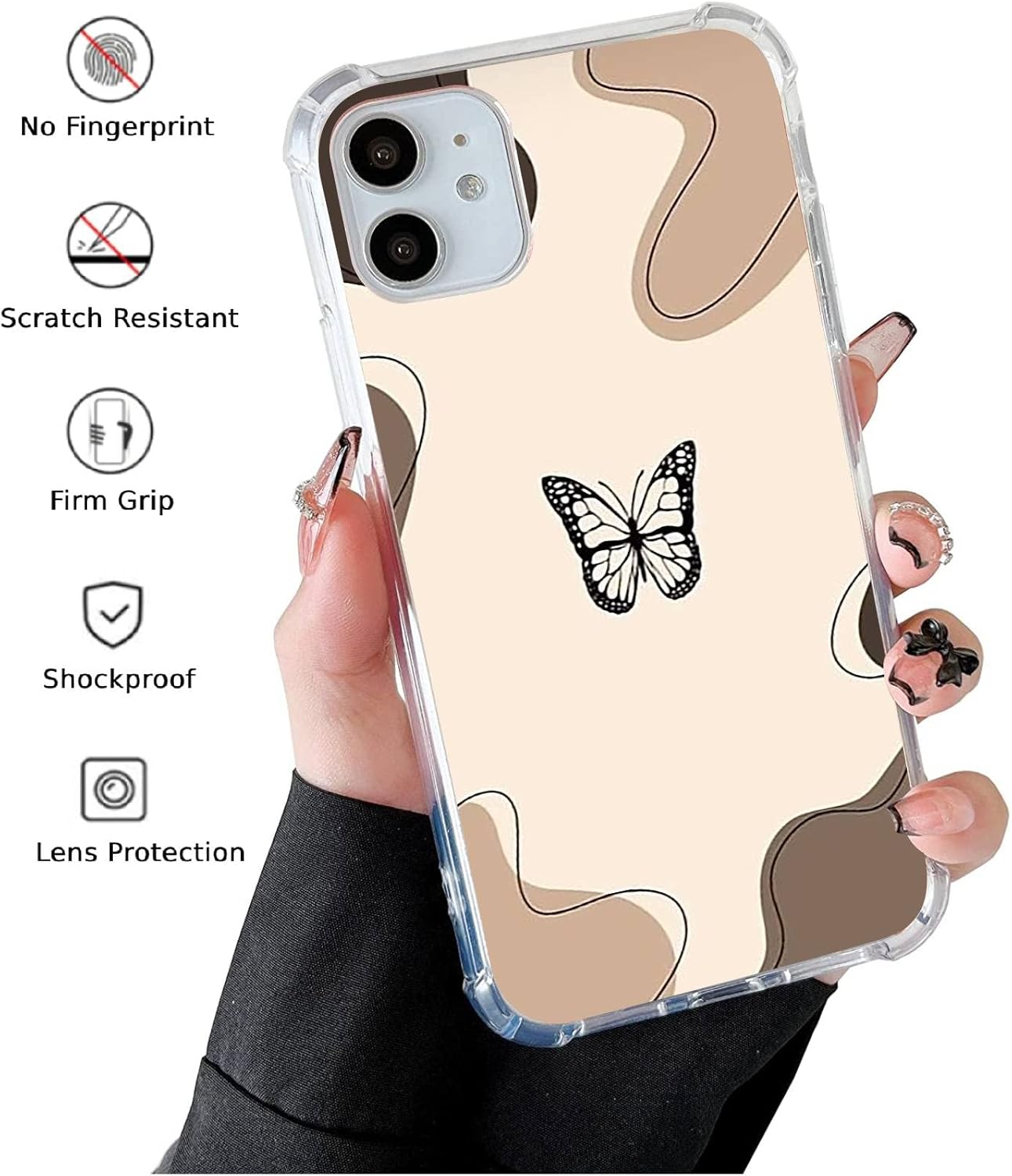 Bonita funda minimalista de mariposa marrón compatible con iPhone 12iPhone 12 Pro, diseño de mariposa retro remolino para adolescentes, niñas y
