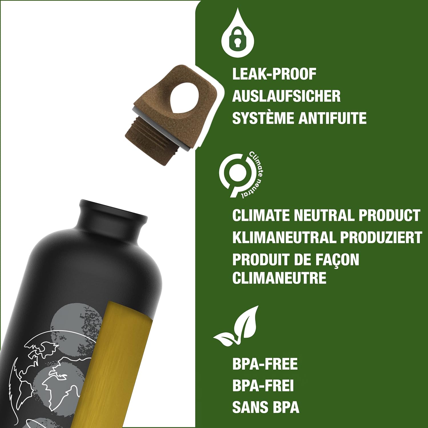 Botella de agua de metal reciclado, Traveller MyPlanet, fabricada en Suiza, bebidas carbonatadas, ligera, 20, 34 onzas