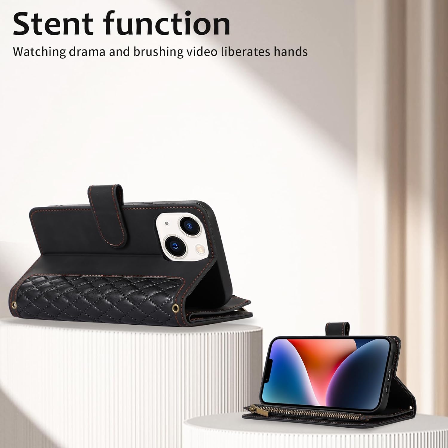 Asuwish Funda compatible con iPhone 15 Plus de 6.7 pulgadas, protector de pantalla de vidrio templado, tarjetero con cremallera, funda para teléfono
