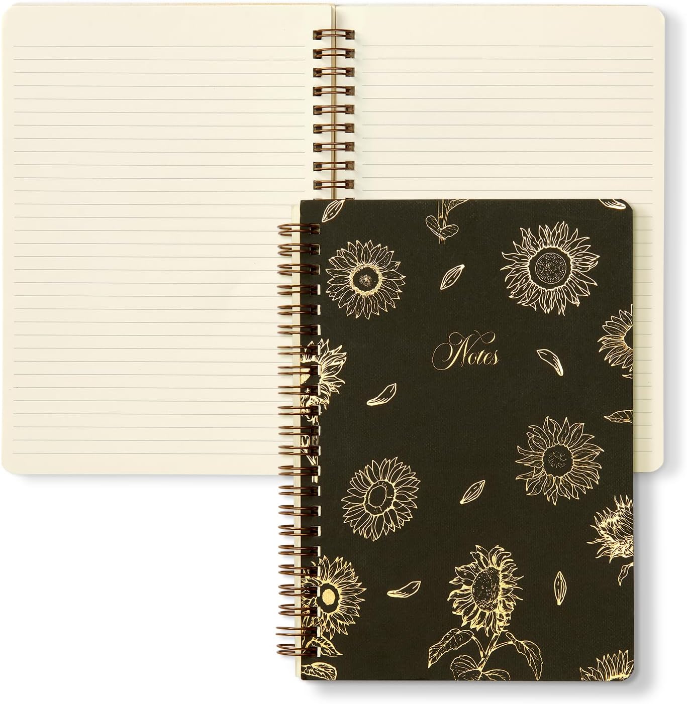 Cuaderno de girasol con bolsillos, bonito cuaderno encuadernado en espiral para mujer, cuaderno elegante y bonito, 75 hojas, cuaderno de diario en
