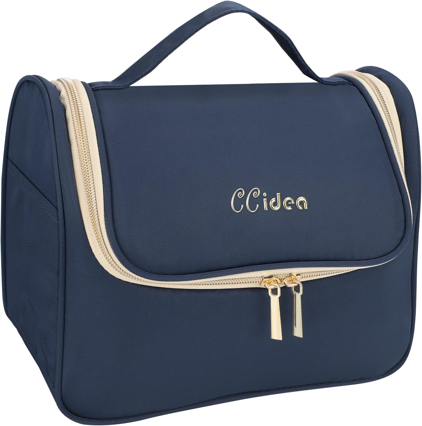 CCidea Bolsa de maquillaje para mujer, bolsa de aseo de viaje grande mejorada para niñas, organizador de maquillaje reutilizable (azul marino)
