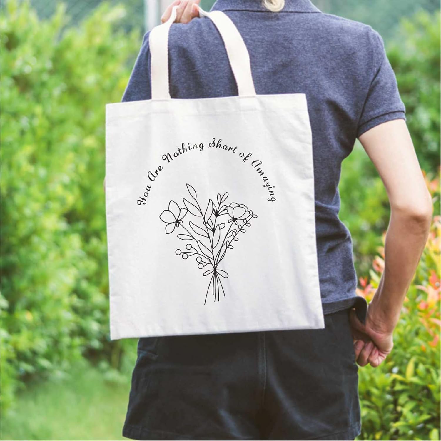 Lamkidle Bolsa de lona de algodón con diseño floral, pequeña bolsa de lona de algodón con bonito ramo de flores para mujer, bolsa de comestibles