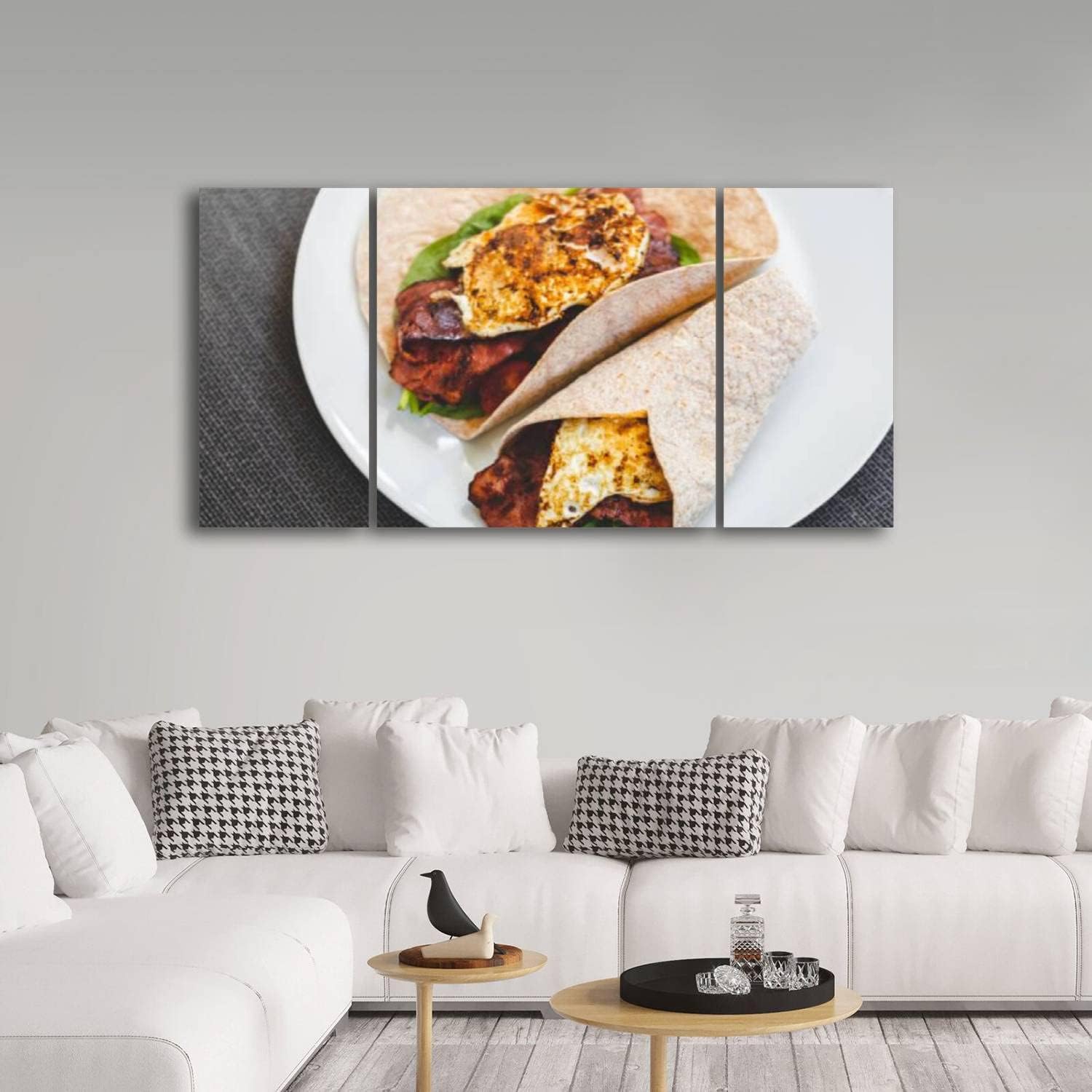 Lienzo decorativo para pared, huevo, pavo, tocino, espinacas, sándwich de desayuno rápido y saludable, variedad de alimentos, cocina y cocina,
