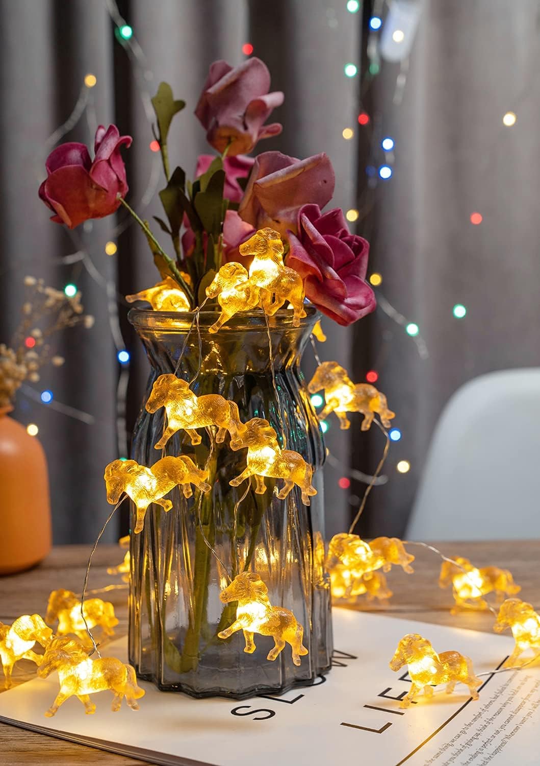 Guirnalda de luces de animales de caballo, decoración temática de poni vaquero, luz 3D de 10 pies, 24 LED con 8 modos de flash, control remoto para