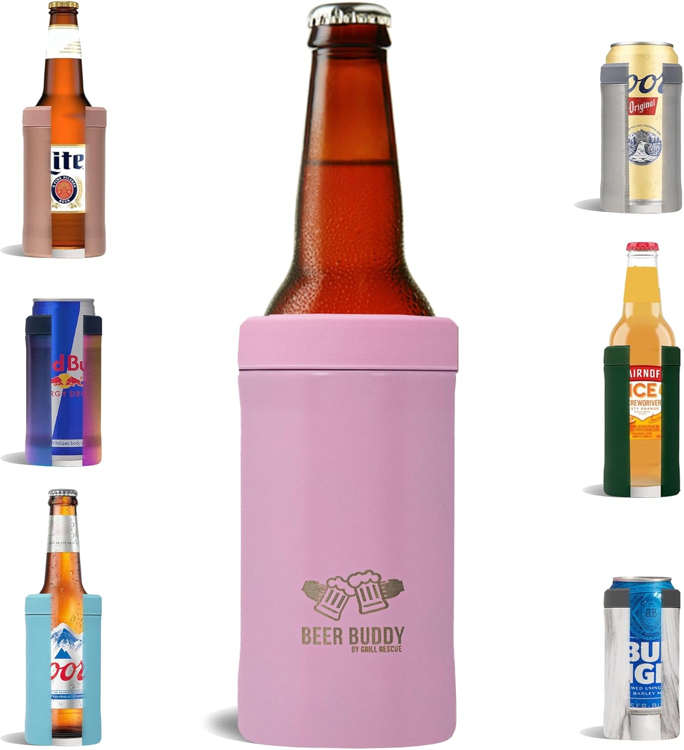 Grill Rescue – Soporte para latas aislado de acero inoxidable sellado al vacío, aislante de botellas de cerveza para bebidas frías, enfriador de
