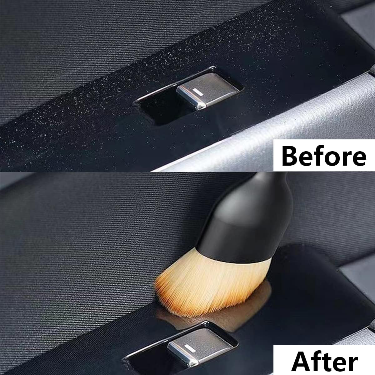 Ziciner Cepillo para detalles del interior del automóvil, cepillo de polvo de cerdas suaves curvadas con anillo de botón de inicio, cepillo de