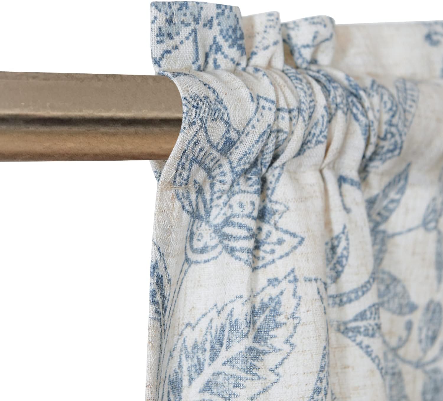 Vangao Cortina de lino para cocina, diseño rústico floral, con bolsillo para barra, 16 pulgadas, color azul sobre beige
