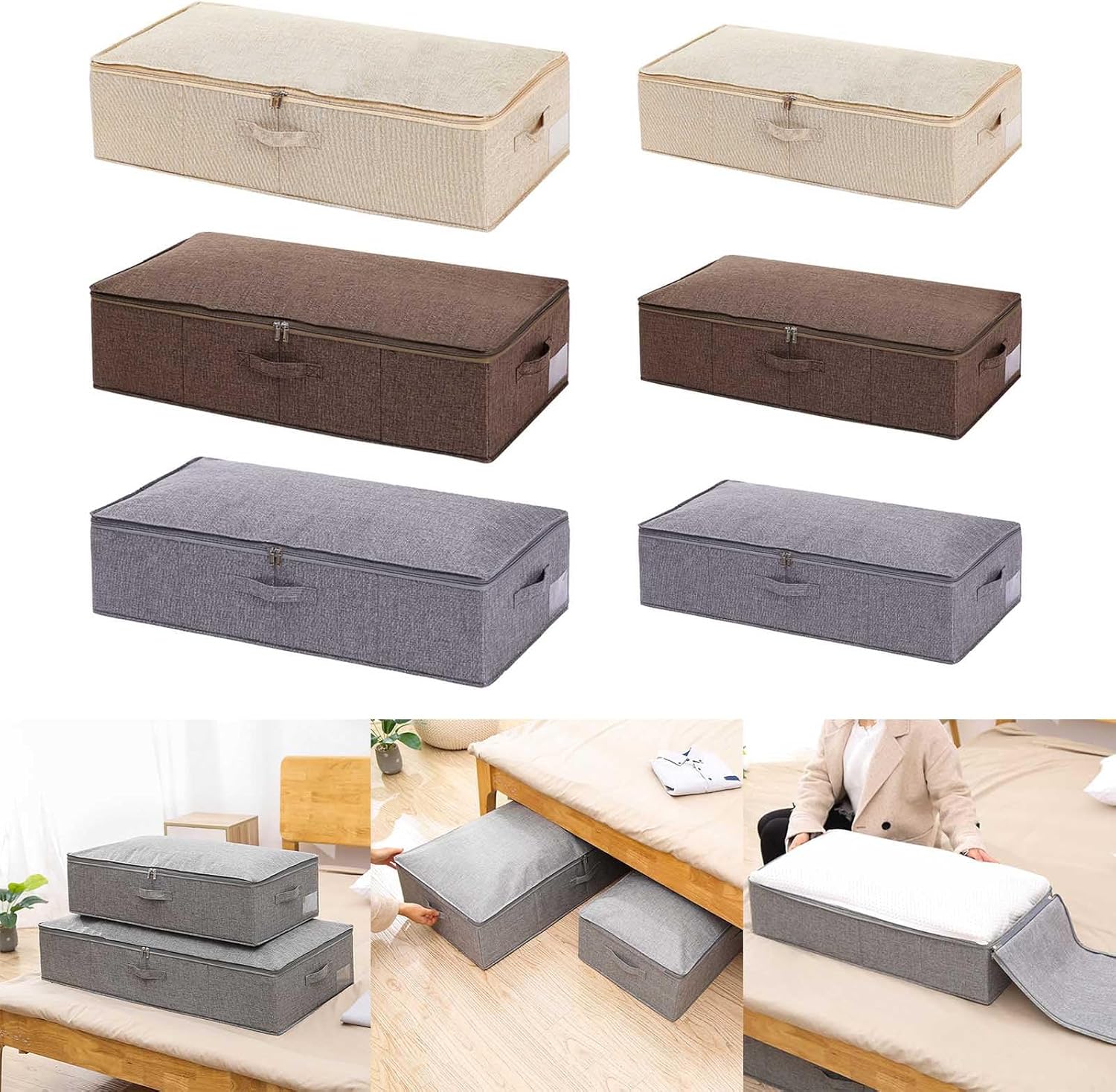 Woedpez Bolsas de almacenamiento de ropa transpirables plegables para debajo de la cama, caja de almacenamiento para ropa de cama de edredón,