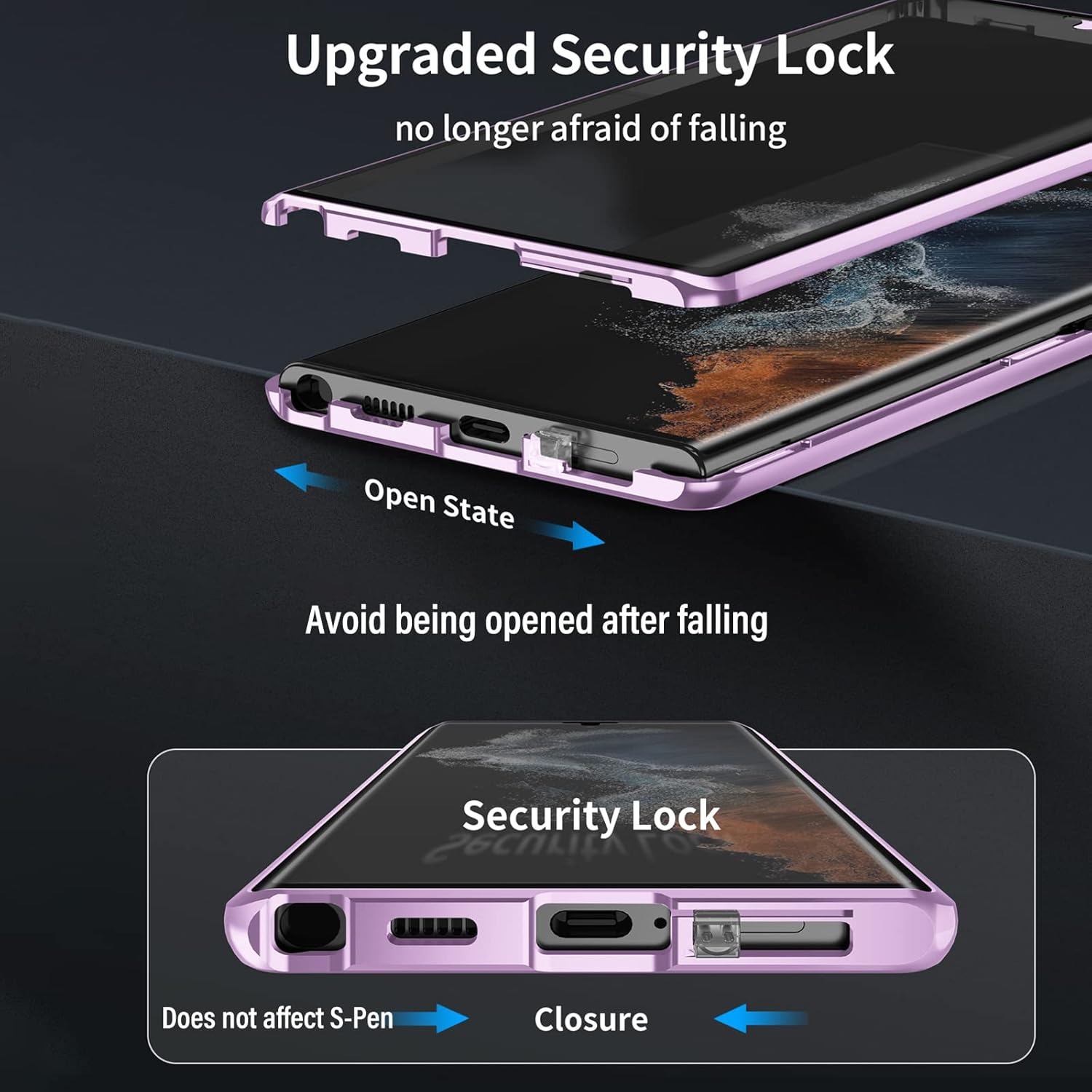 Funda de teléfono para Samsung Galaxy S22 Ultra Protector de pantalla de vidrio templado parachoques de aluminio delantero y trasero 360 Protección
