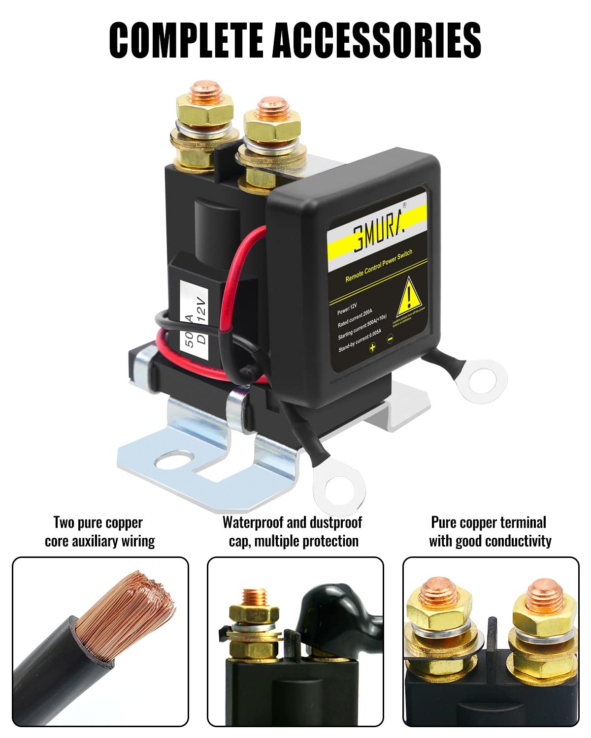 Interruptor de desconexión remota de batería de 24 V, 200 A, interruptor de alta corriente para automóvil, camión, cámper, barco, con 2 cables de