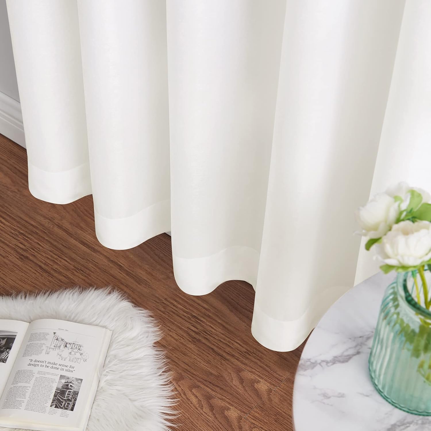Melodieux Cortinas semitransparentes de terciopelo marfil de 63 pulgadas de largo para dormitorio, sala de estar, textura de algodón natural,