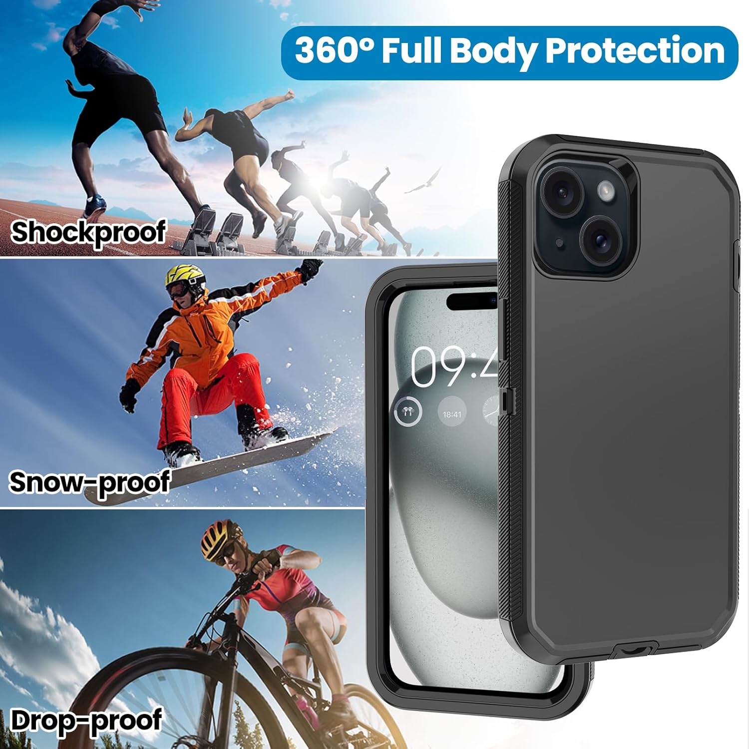 Annymall Funda para iPhone 15 con 2 protectores de pantalla, protección contra caídas a prueba de golpes, cuerpo completo, resistente, 3 capas,
