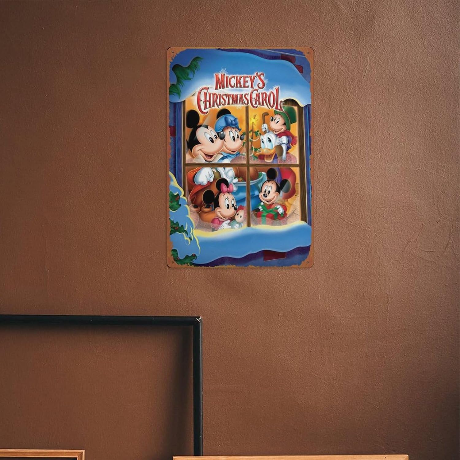 Cartel de metal con diseño de villancicos de Mickey para decoración de pared, sala de estar, baño, cocina, película, póster de 8 x 12 pulgadas