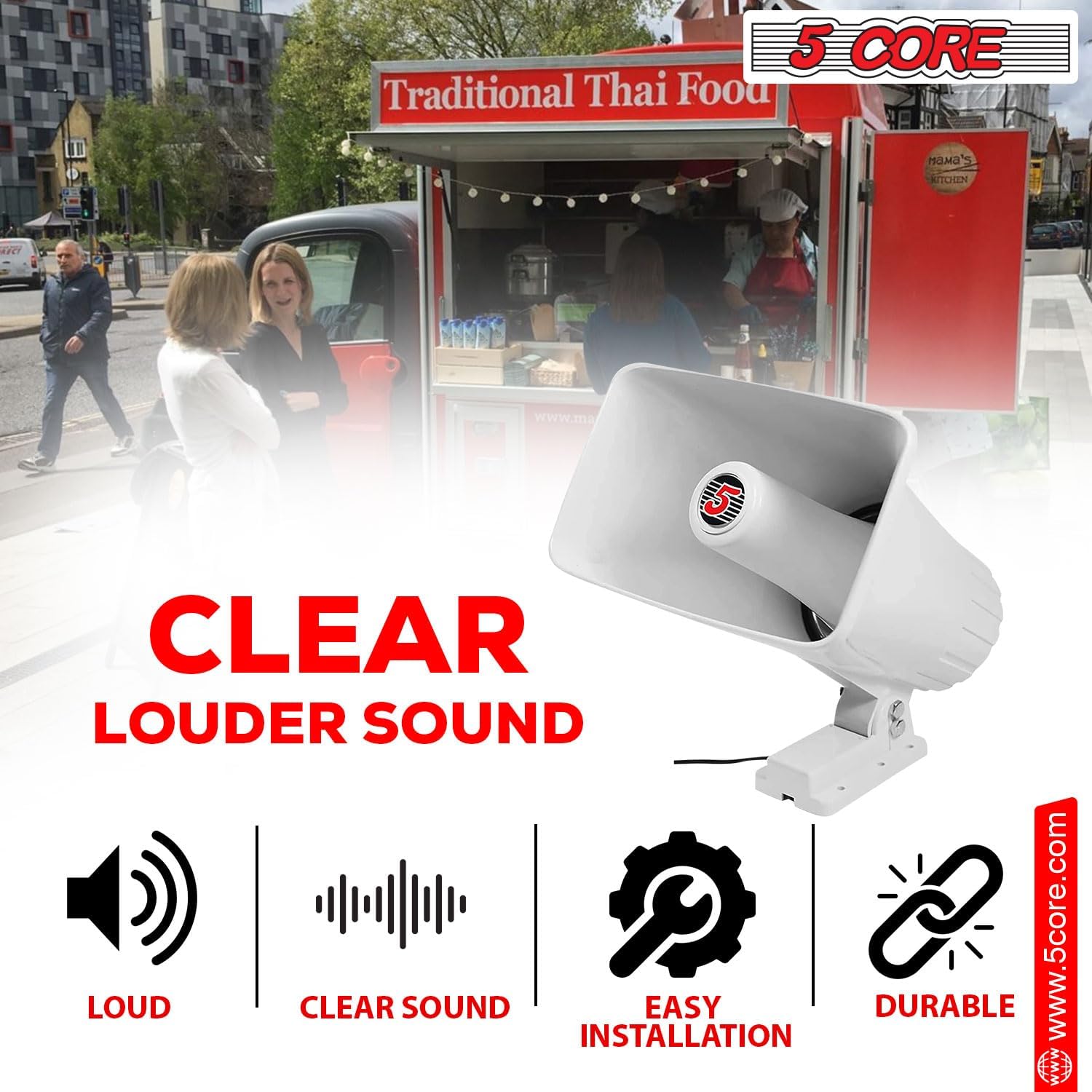5 CORE Altavoz de radiobúsqueda de bocina PA para interiores y exteriores, altavoz de 8 x 5 pulgadas, 8 ohmios y 65 vatios máximo de bocina Sirena