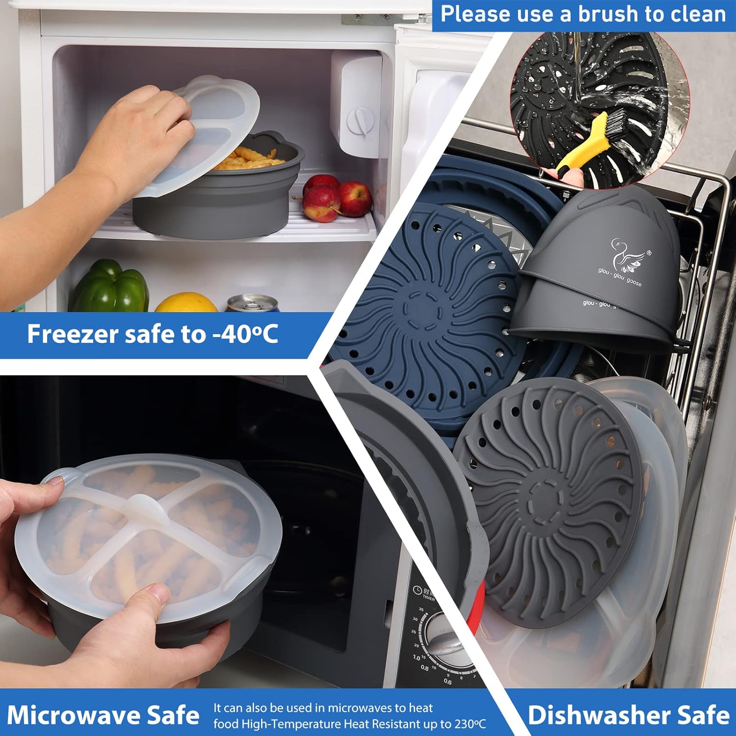 Utensilios de cocina para microondas para cocinar cuencos de mezcla seguros para microondas para verduras de silicona plegable sin BPA 1.2L