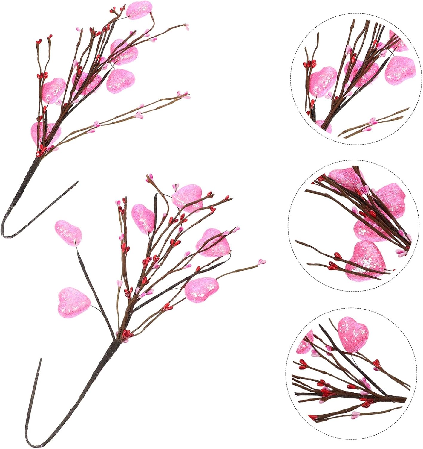 BESTOYARD 2 piezas de adornos de amor para decoración de corazón artificiales para San Valentín, selecciones florales de bayas falsas, tallos de