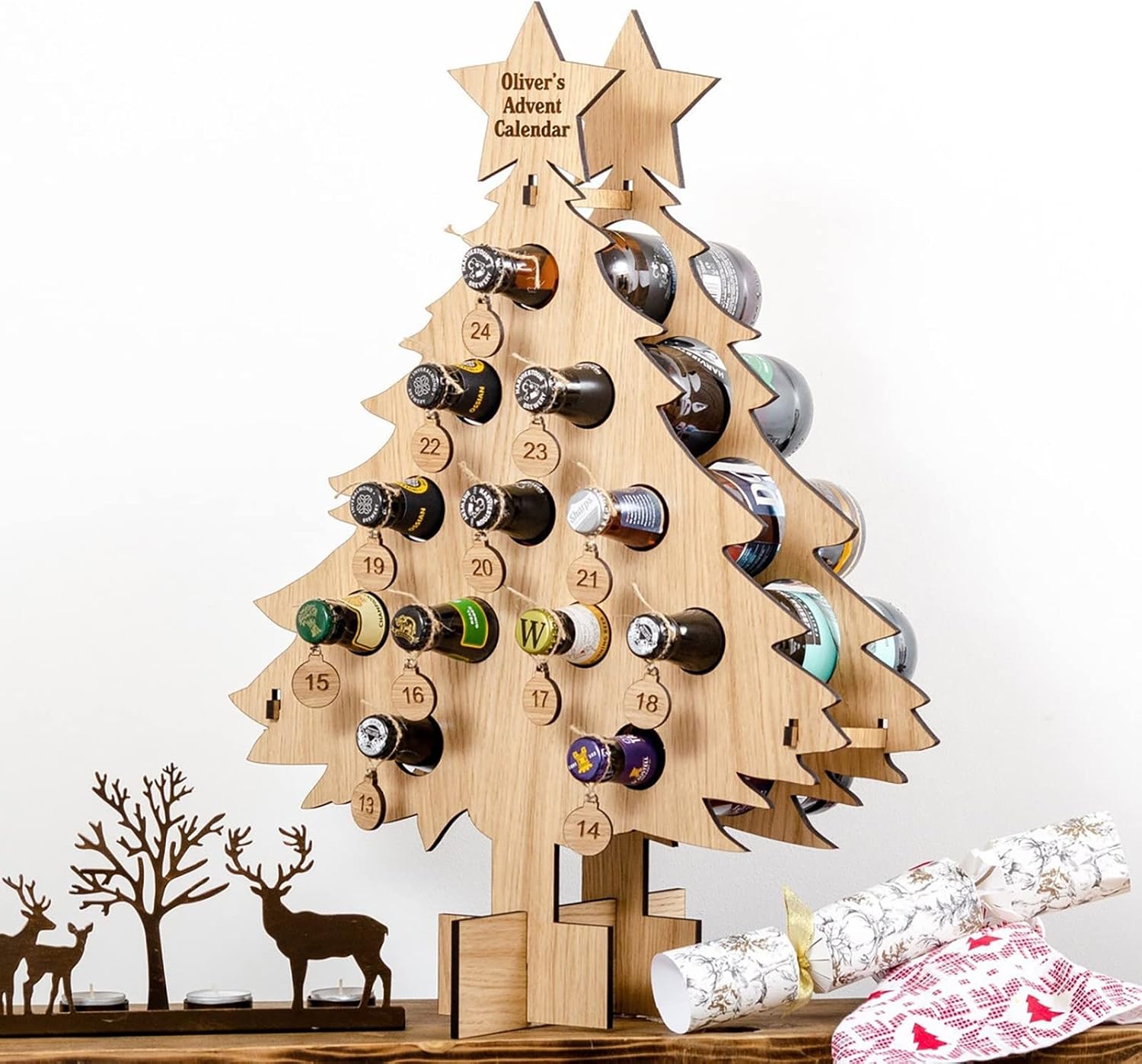Estante de vino de cuenta regresiva de Navidad, adornos de madera, decoraciones artesanales, regalo de Navidad