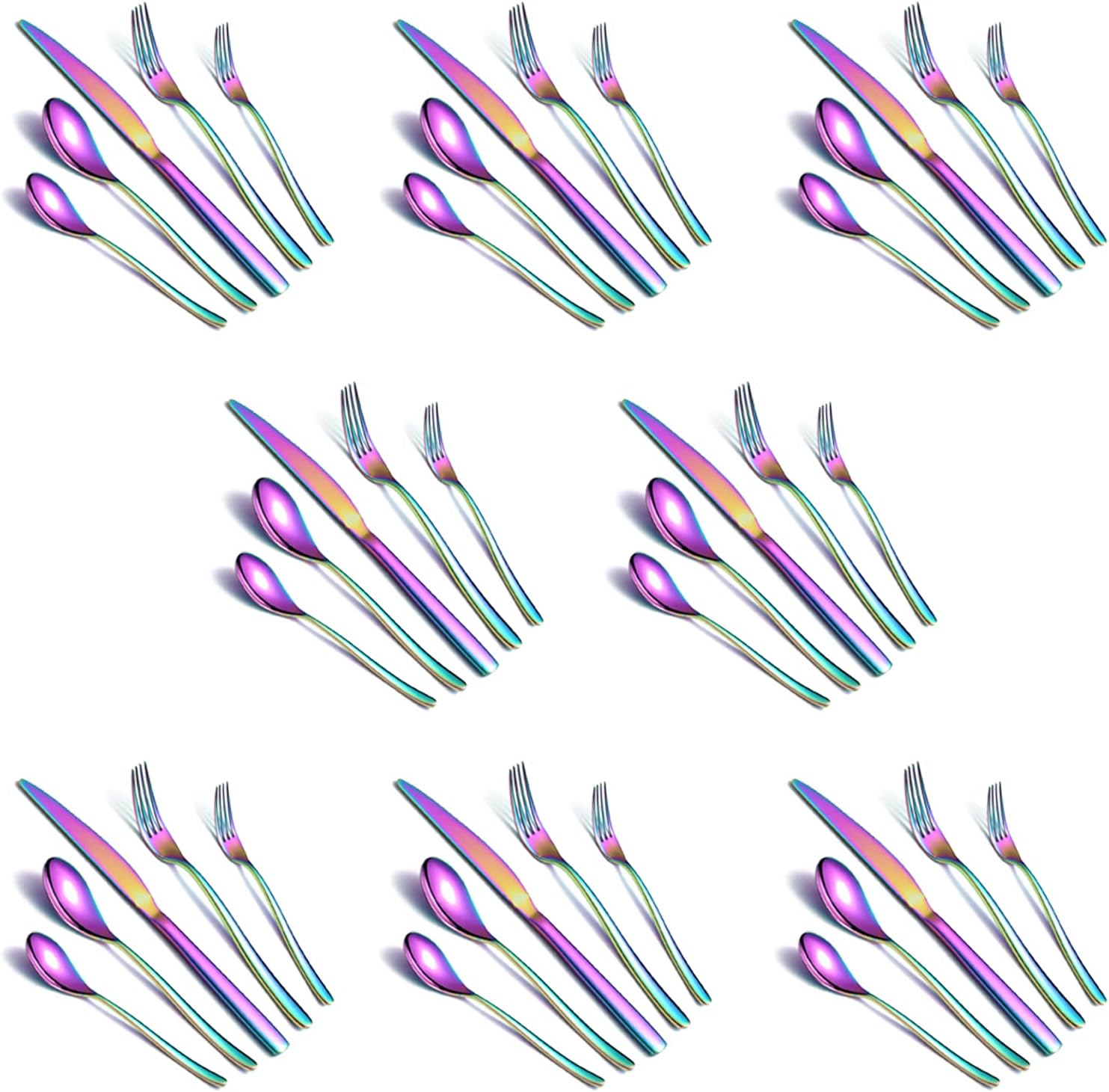 HOMQUEN Juego de cubiertos arcoíris de 40 piezas, juego de cubiertos de arcoíris para 8, juego de cubiertos de acero inoxidable para cocina,