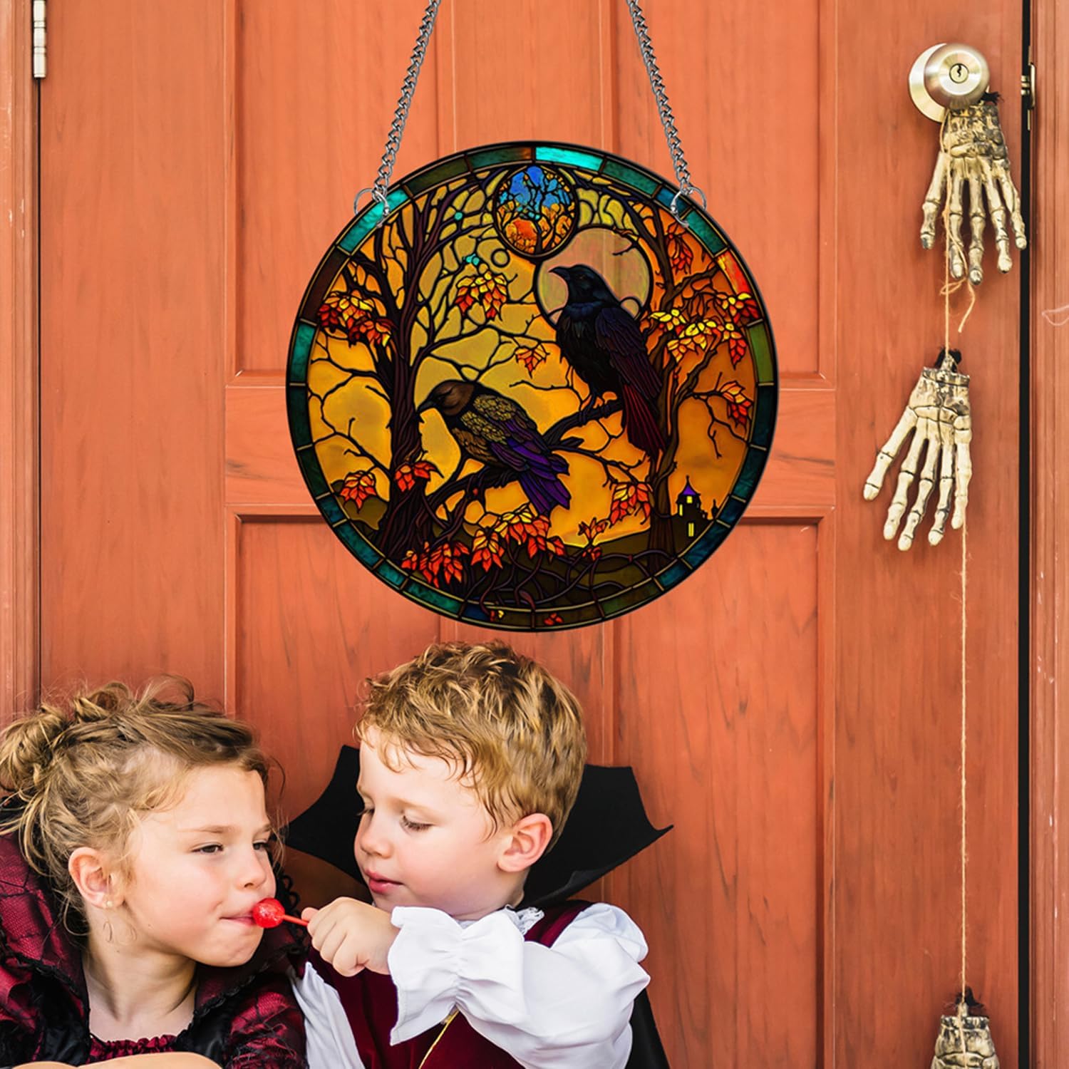 Cuervos de acrílico manchado para colgar en la ventana, decoración de pared de cuervo para los amantes de las aves, decoración de Halloween y otoño