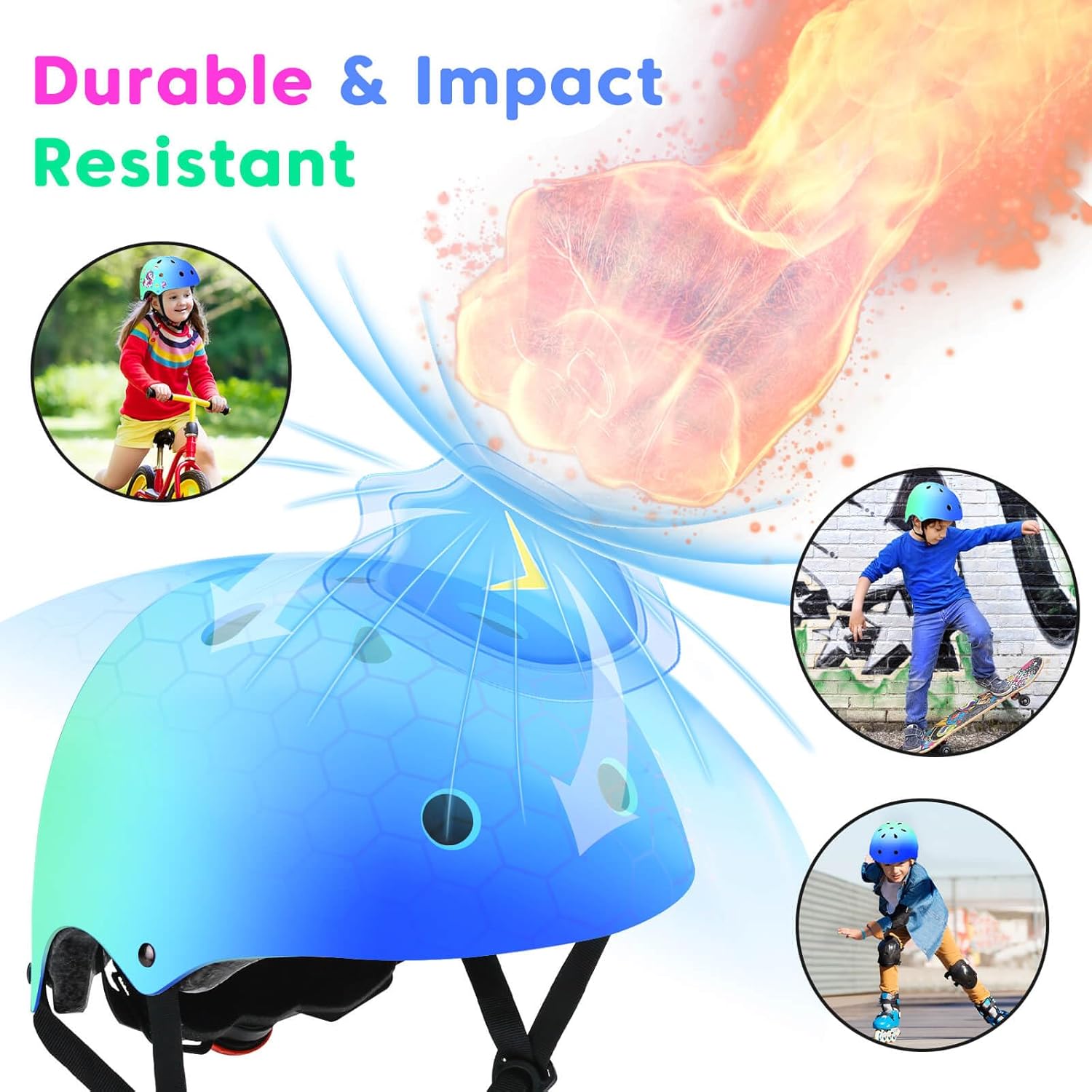 Casco ajustable con degradado de color, para niños y niñas, casco de bicicleta para múltiples deportes, ciclismo, patinaje, bicicleta, patinaje,