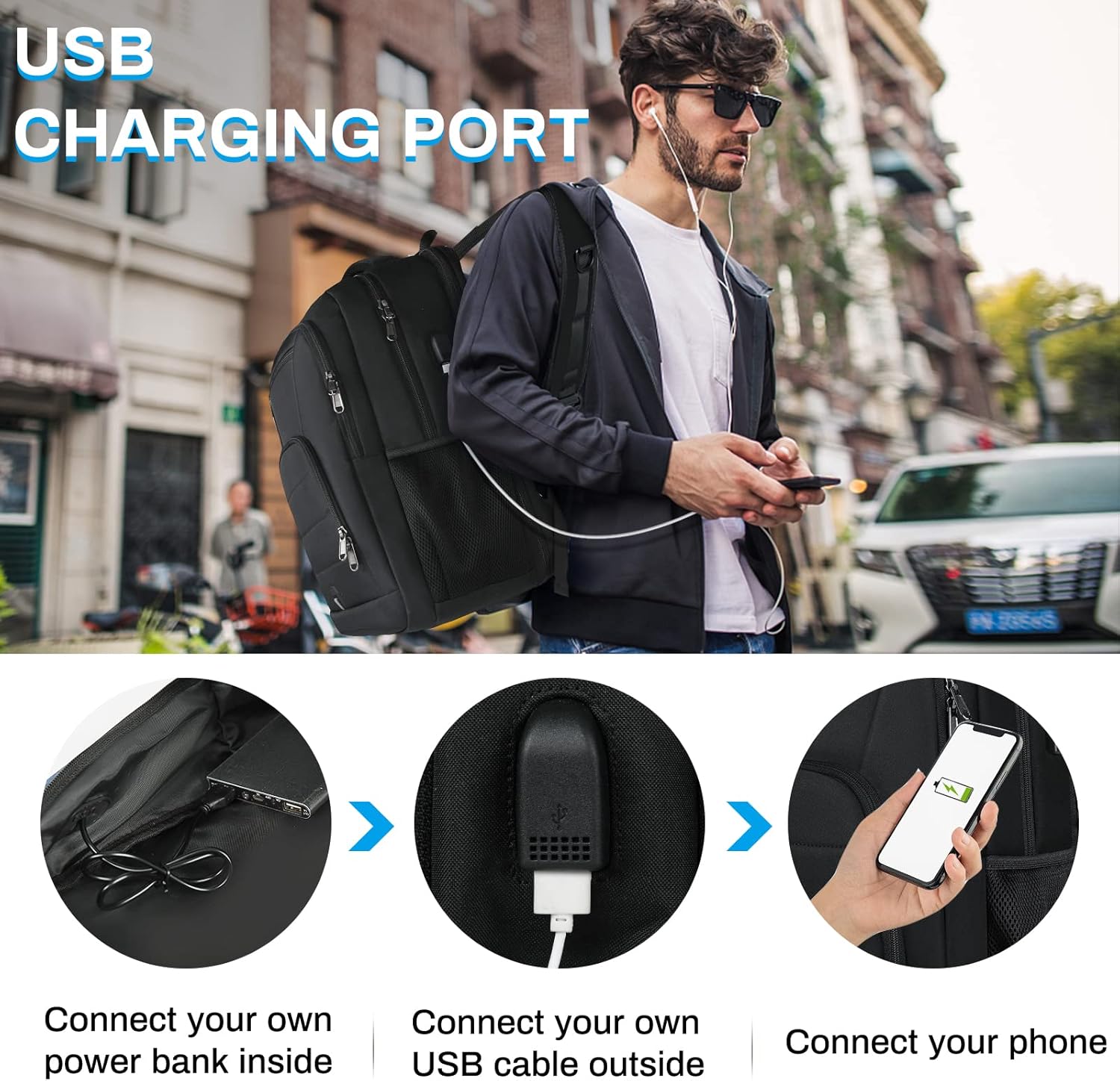 RAINSMORE Mochila para laptop de 15.6 pulgadas, mochila de viaje grande para hombres y mujeres, mochila impermeable para computadora, mochila de