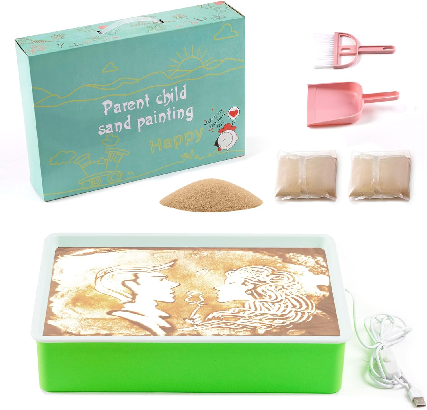 Odoorgames Caja de luz de pintura de arena para niños, mesa de arte de arena, bandeja de arena para aula, mesa de actividades sensoriales para niños