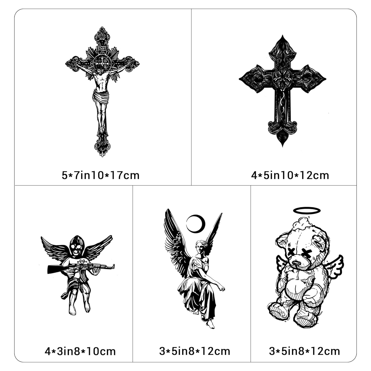 INKARTLINK 5 hojas de tatuaje temporal, tatuaje semipermanente, dura 1-2 semanas, dedicado a hombres adultos reflexivos, fe en Dios, tatuaje cruzado