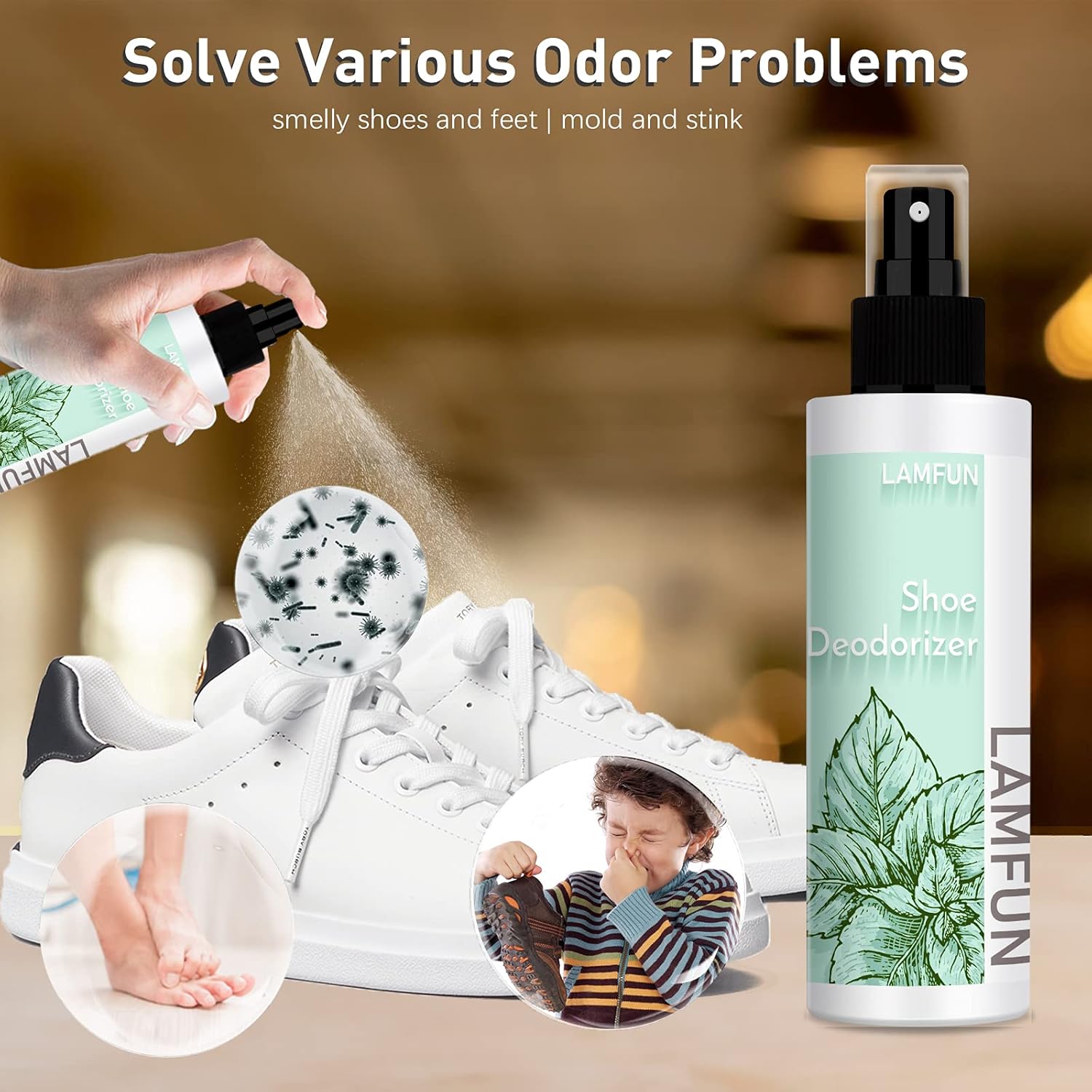Eliminador de olores de zapatos, desodorante en aerosol natural para zapatos apestosos o pies malolientes, desodorante de pies que combate todos los