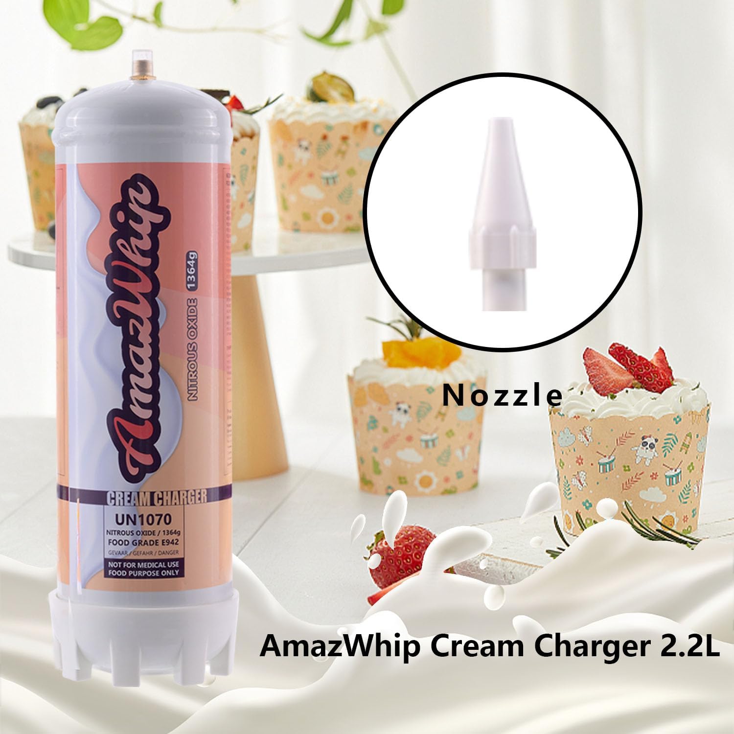 Cargador de crema batida, tanques de 2.2 litros,Cilindros de cargador de crema 1364G (2 cilindros)