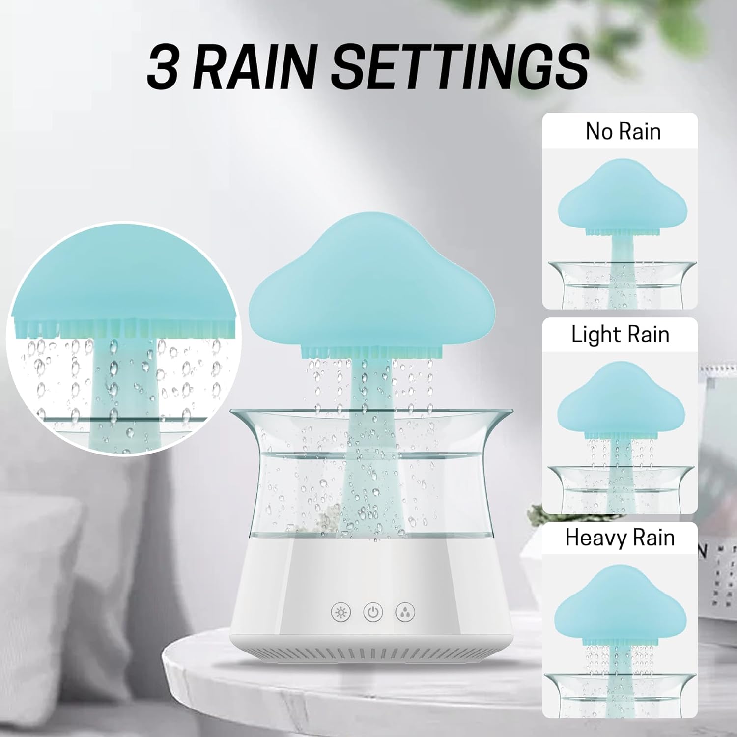 Rain Cloud Humidificador de goteo de agua, difusor de aroma de hongos, difusor de aceite esencial, difusor de aromaterapia de ruido blanco de 10.8